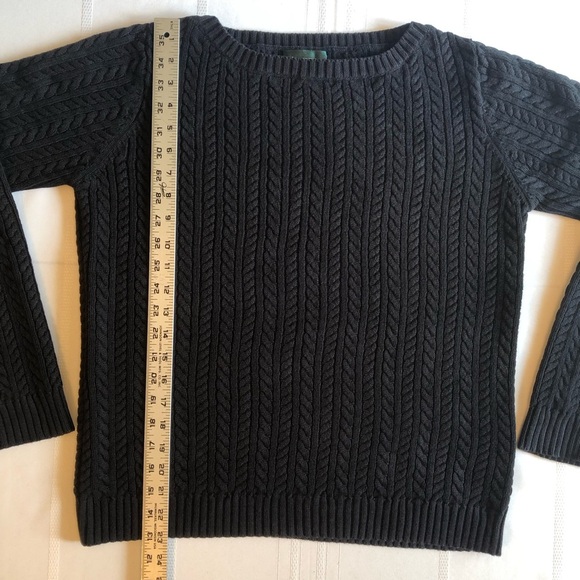 Lauren Ralph Lauren Black Crew Neck Cable Knit 100% Cotton Sweater Size M - Picture 4 of 7